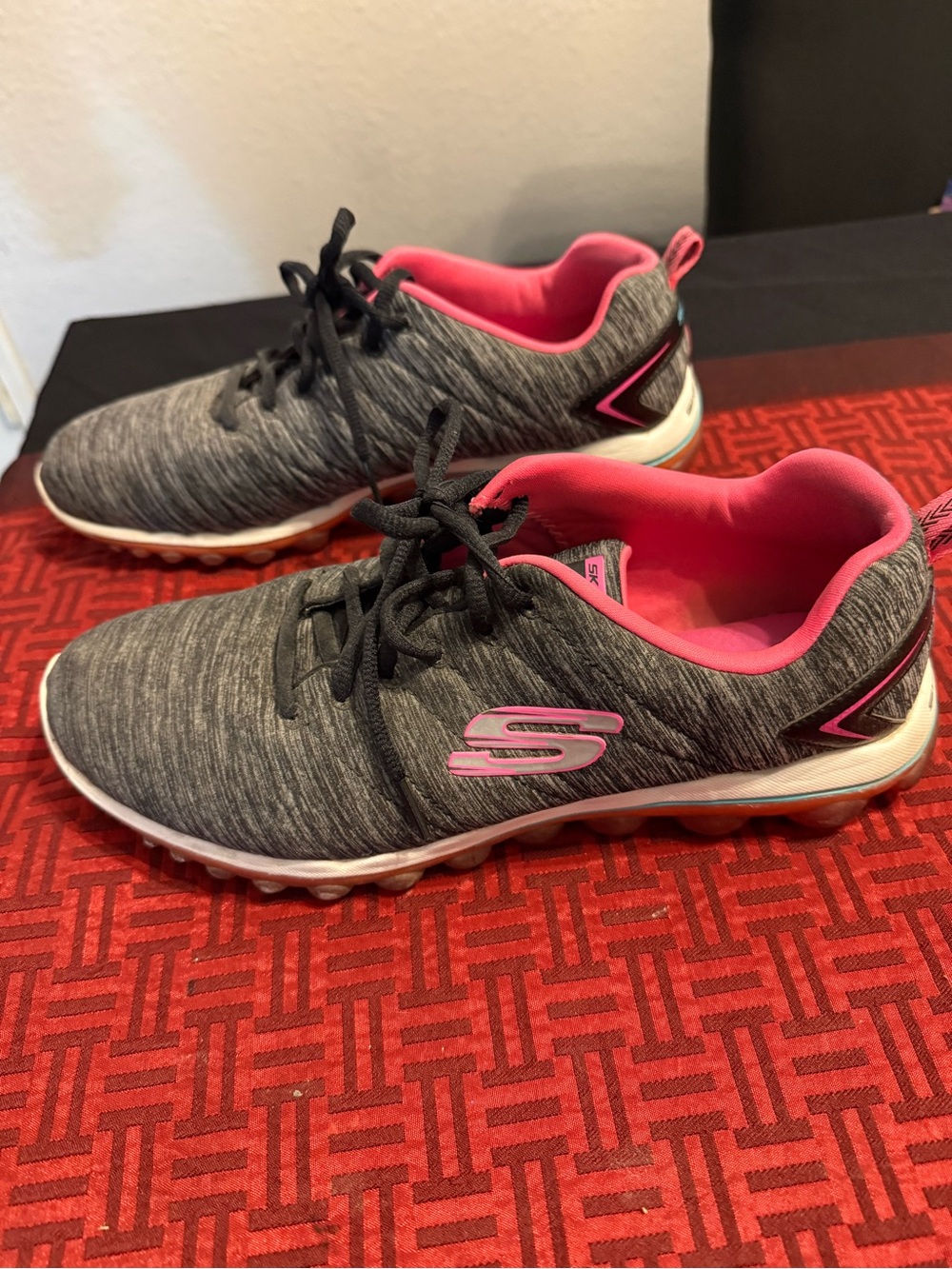 Skechers Women's Charcoal Gray Athletic Sneakers with Pink Accents